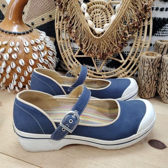Dansko Valerie Clogs Women 11-11.5/41 Mary Jane Comfort Shoes Vegan Blue Canvas - Picture 1 of 15